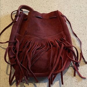 H&M Deep Red Suede Fringe Shoulder Bag